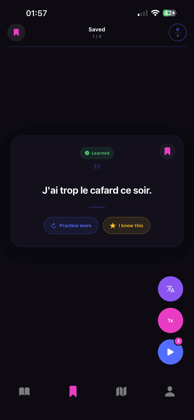 Franzone — Saved phrases screen